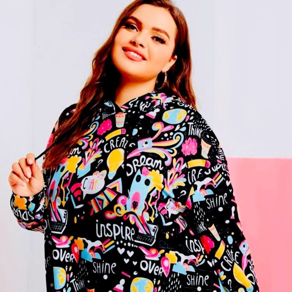 SHEIN | Drop Shoulder, Hooded, Drawstring, Sweatshirt Dress